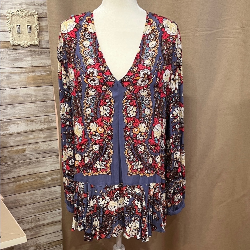 Free People Multicolor Floral V-Neck Tunic, NWT, M